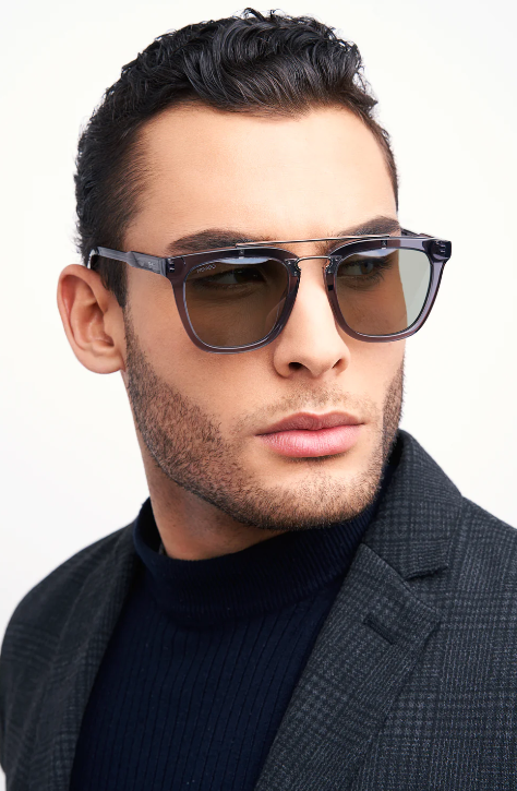 A man wearing black Privado sunglasses