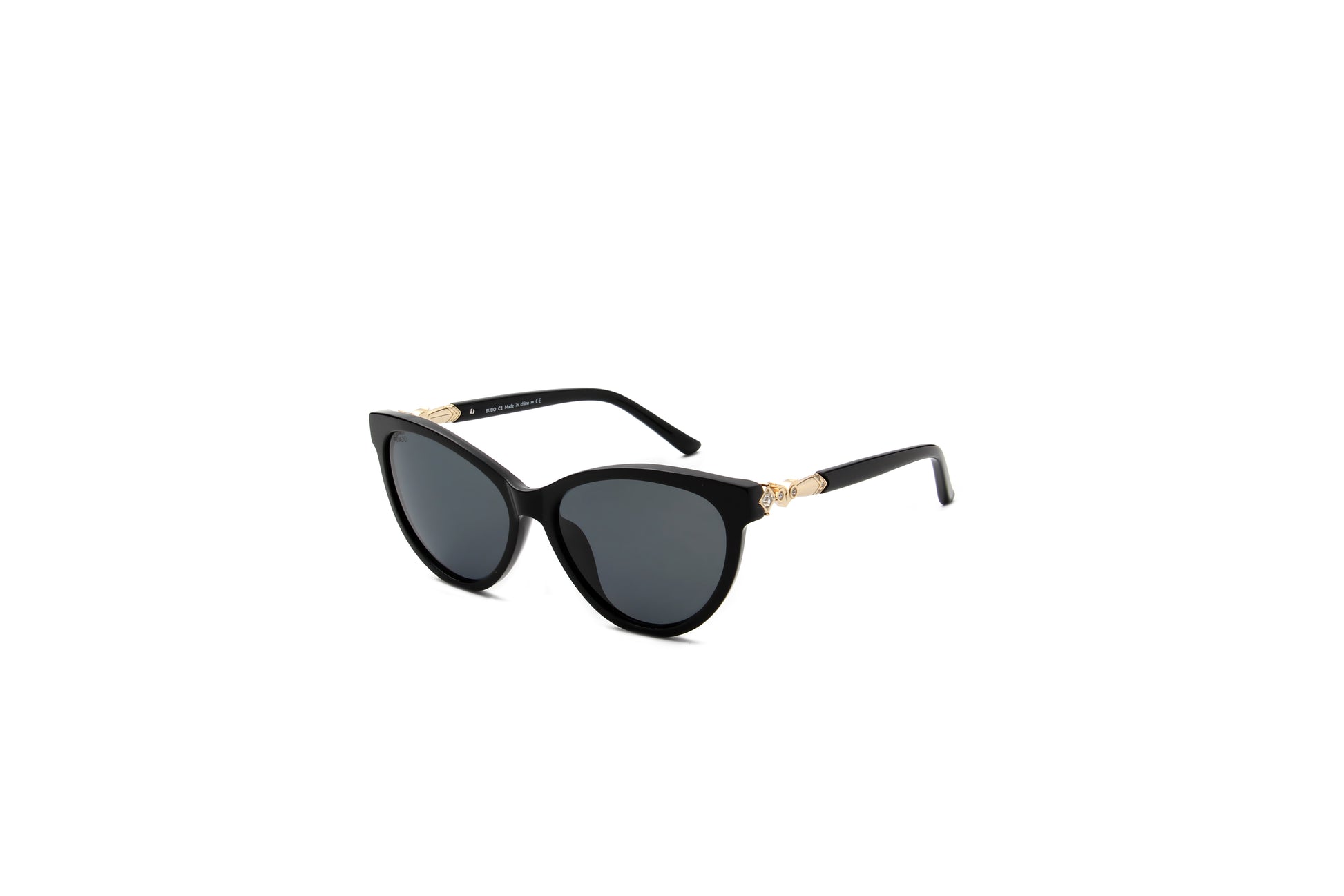 Cat-eye frame sunglasses in shiny black acetate